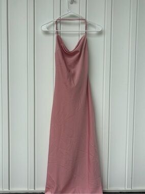 Beginning Boutique Antoni pink satin cowl neck halter maxi dress size US 4